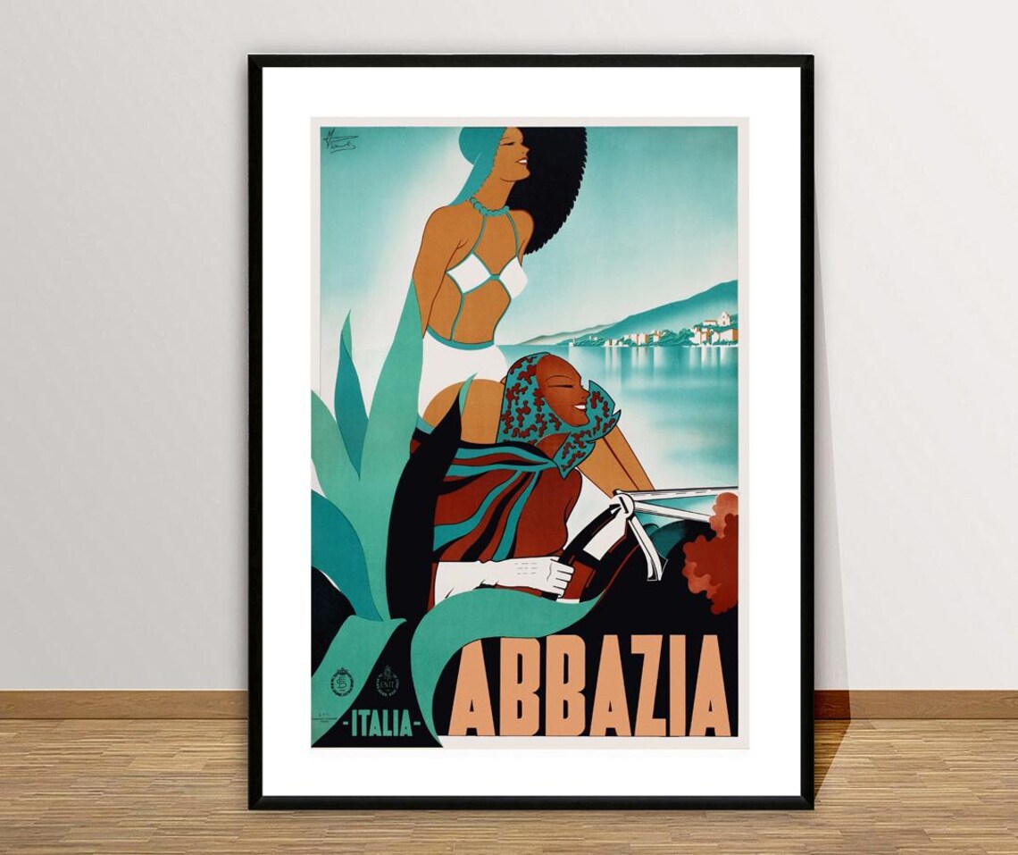 Abbazia Italia Adriatic Coast Stylized Women Vintage Travel Poster - Image 2