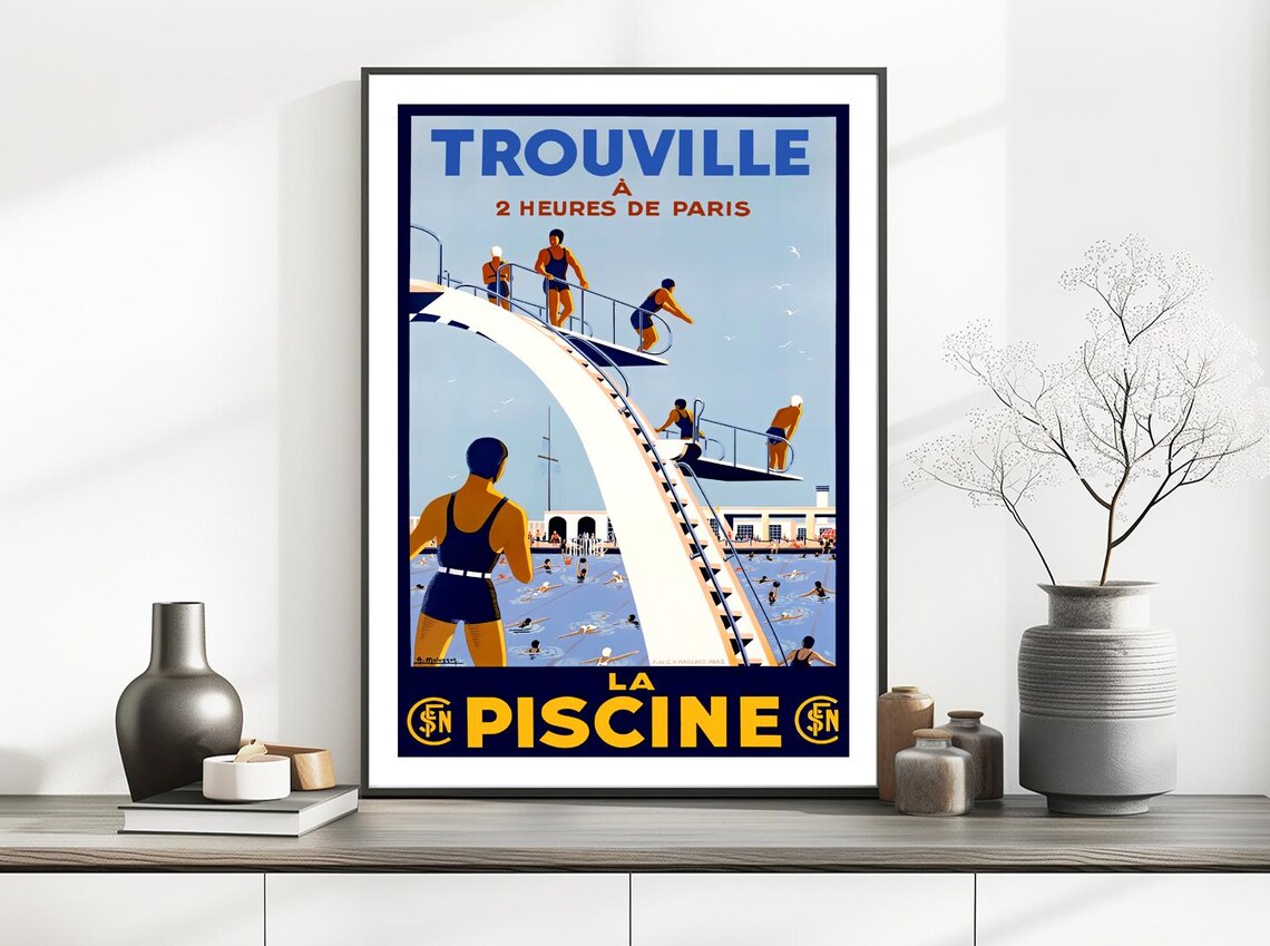 Trouville La Piscine France Vintage Travel Poster - Image 2