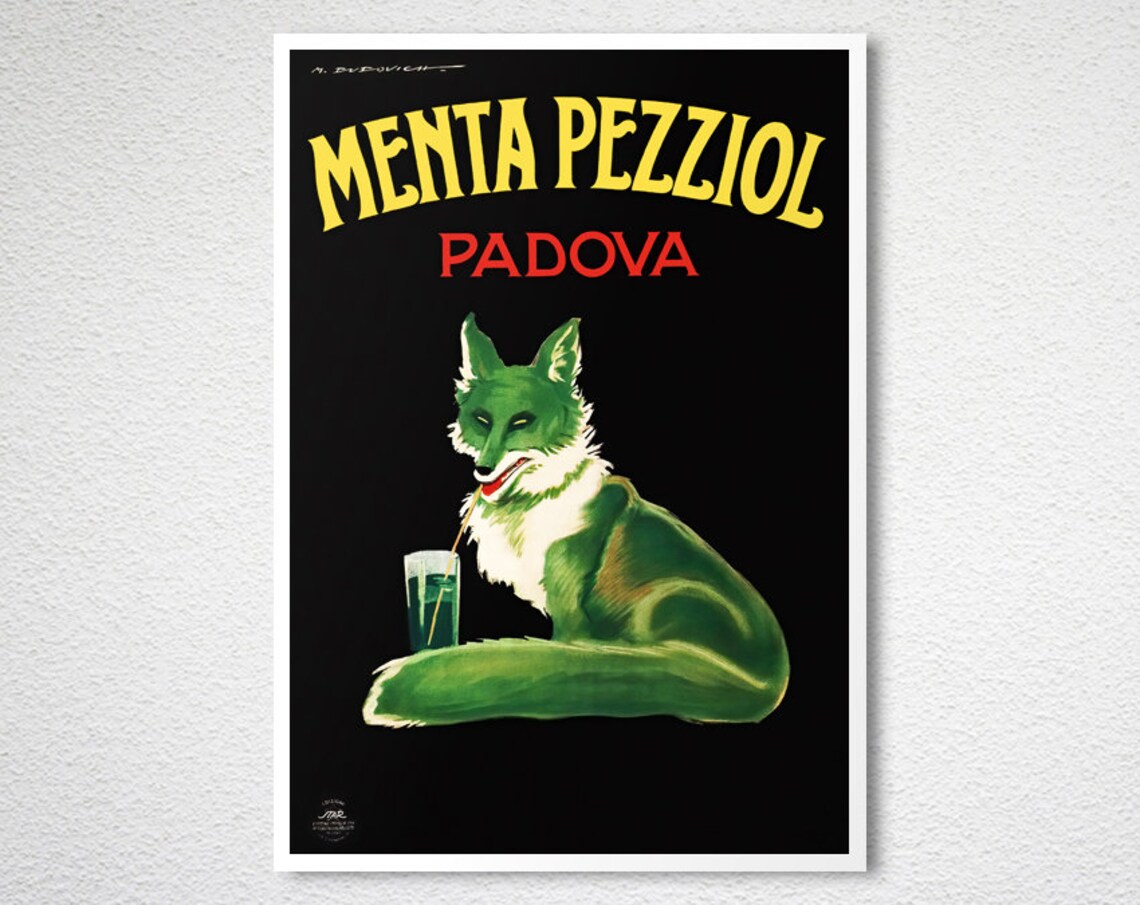 Menta Pezziol Padova Green Fox Mint Vintage Italian Ad Poster - Image 2