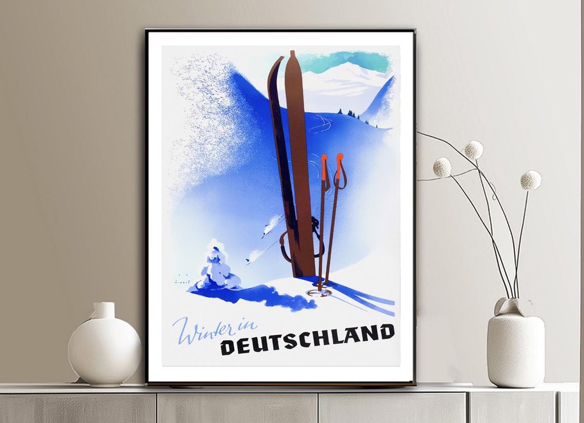 Winter in Deutschland Vintage German Alpine Ski Travel Poster - Image 2