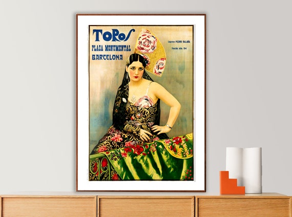 Toros Plaza Monumental Barcelona Vintage Travel Poster Poster Paper Or Print Gift Idea