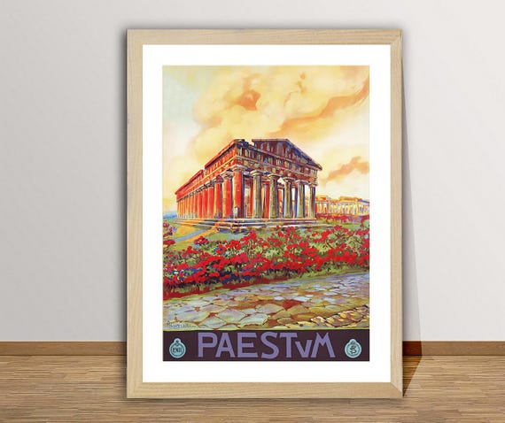 Paestum Italy Temple Of Naptune Vintage Travel Poster Travel Art Print Gift Idea Wall Decor