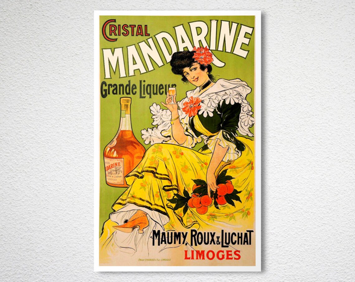Cristal Mandarine French Grande Liqueur Vintage Advertising Poster - Image 2