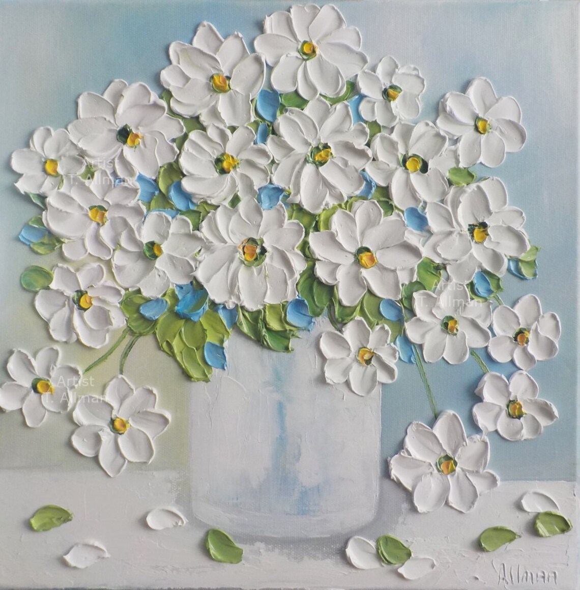 White Daisy Still Life Oil Painting, Custom Wall Art Print - Image 5