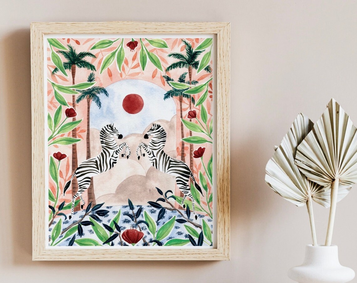 Zebra Print Tropical Bohemian Animal Art Print