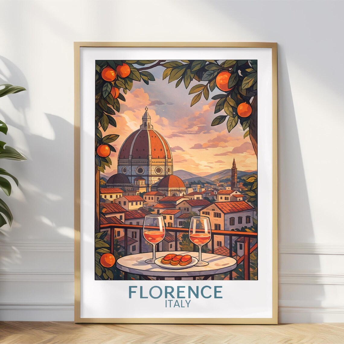 Florence Italy Anime Duomo Sunset Terrace Scene Travel Print