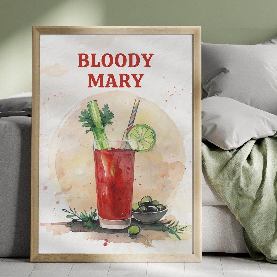 Bloody Mary Watercolor Cocktail Bar Drinks Brunch Recipe Poster - Image 4