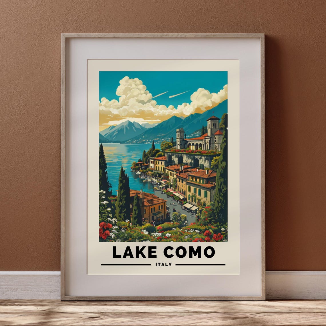 Lake Como Travel Print Mediterranean Italy Travel Poster Italian Wall Art Retro Style Wall Decor Art Prints Lake Como Travel Art Print - Image 3