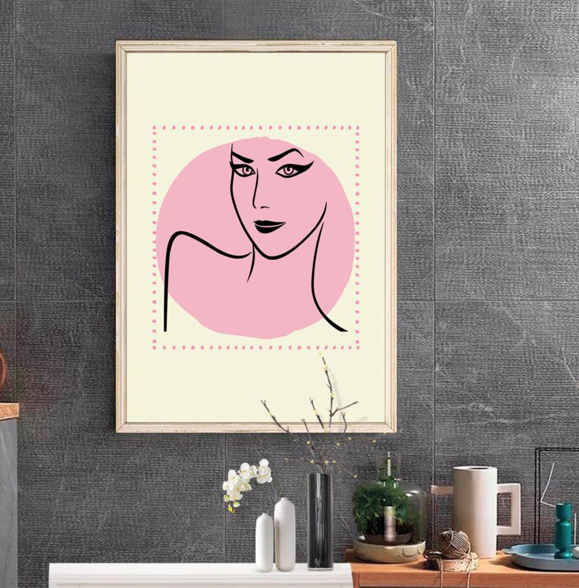 Pink Boho Woman Art Print Woman Line Art Boho Woman Wall Decor Boho Woman Poster Neutral Simple Print Pink Woman Print Download - Image 2