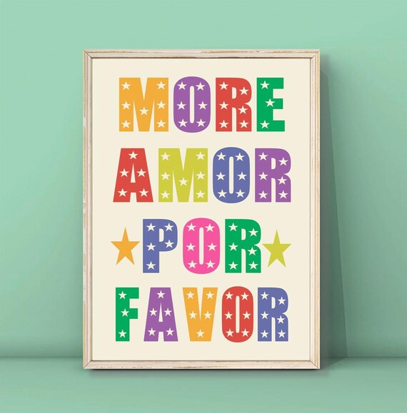 More Amor Por Favor Rainbow Star Lettering Poster Maximalist Bold Typography