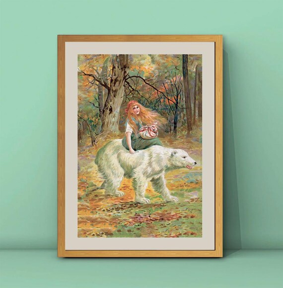 Jenny Nystrom White Bear Girl Riding Polar Bear Vintage Poster