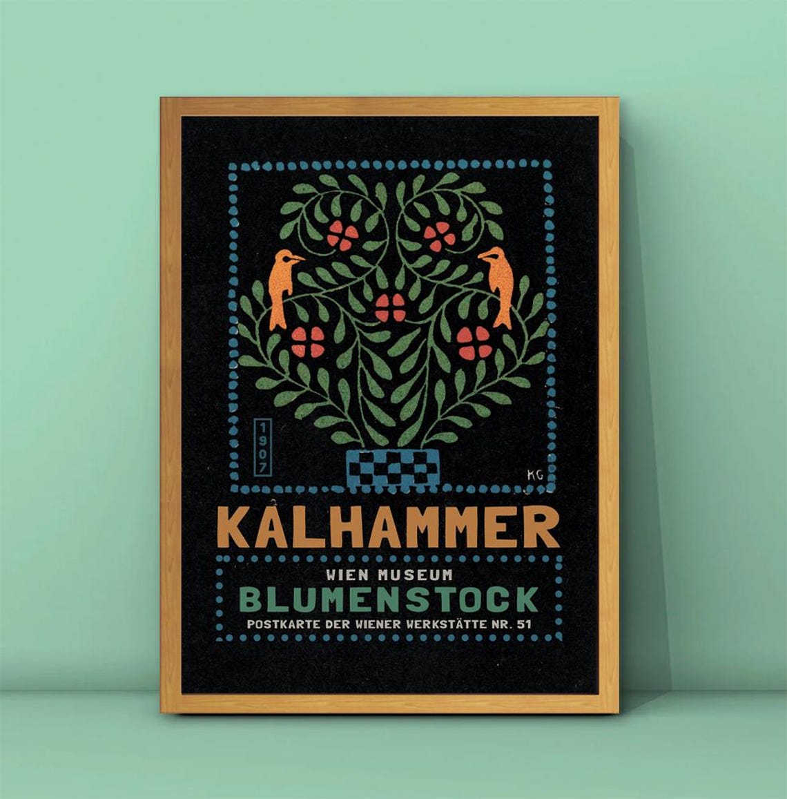 Gustav Kalhammer 1907 Blumenstock Birds Flower Bush Vienna Poster