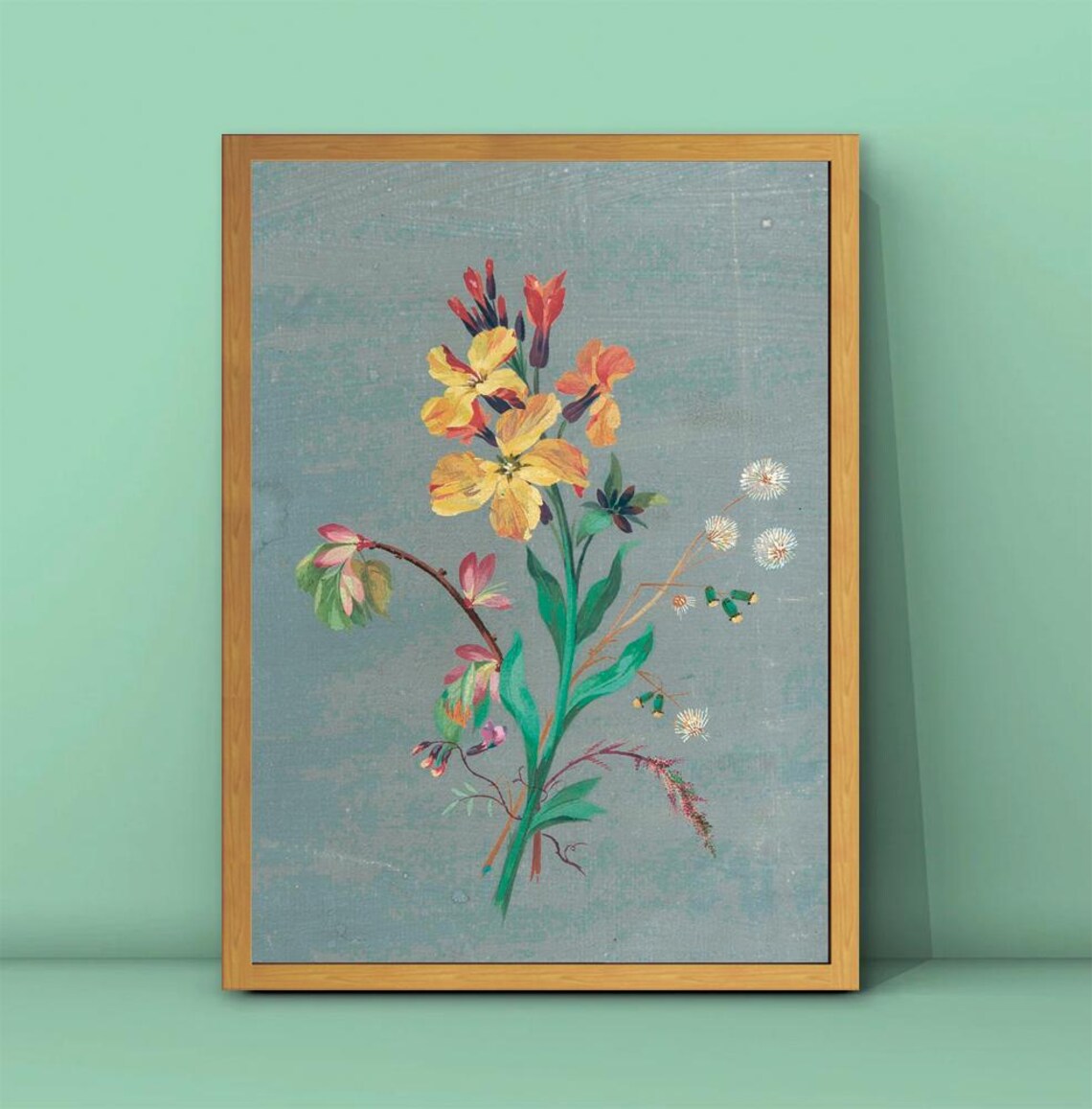 Classic Vintage Botanical Yellow Wildflower Floral Study Poster