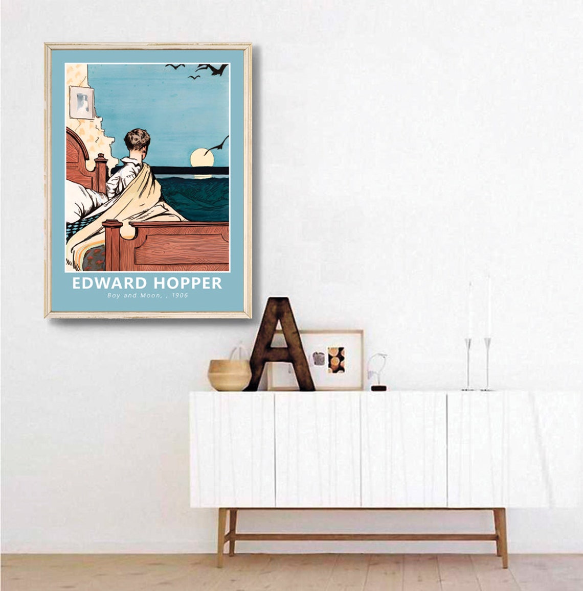 Edward Hopper Boy and Moon 1906 Vintage Night Illustration Poster - Image 3