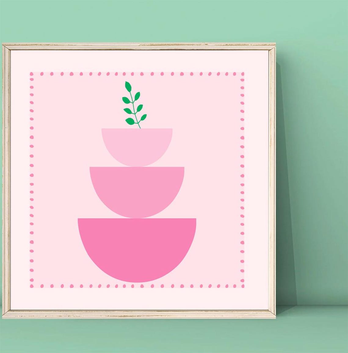 Boho Pink Geometric Half Circle Botanical Minimalist Abstract Poster