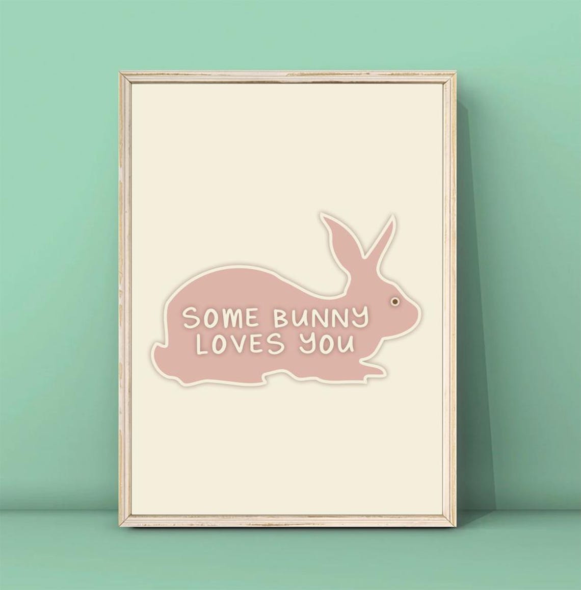 Some Bunny Loves You Pink Rabbit Spring Nursery Kids Decor Poster