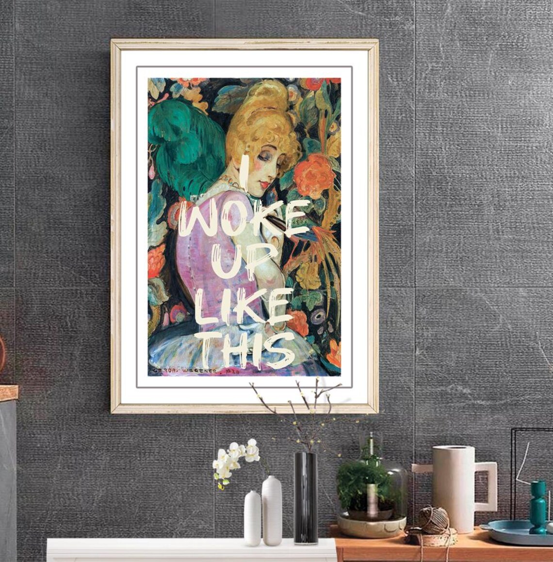I Woke Up Like This Poster Altered Print Art Pink Print Quote Print Eclectic Art Antique Baroque Oil Painting Alter Art Download - Image 2