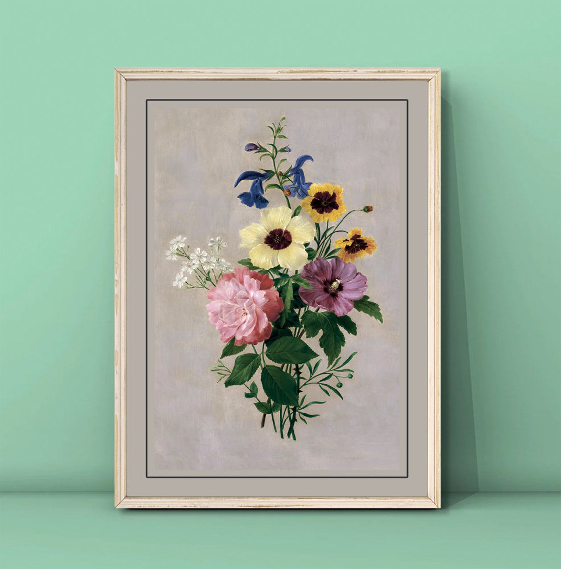 Vintage Wildflower Bouquet Rose Sunflower Botanical Art Poster
