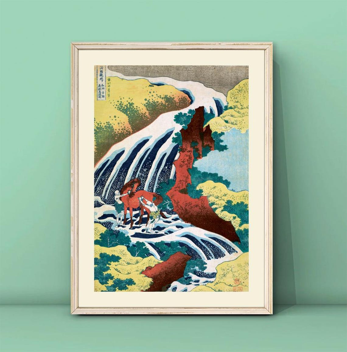Hokusai Yoshitsune Falls Horses Japanese Woodblock Art Poster