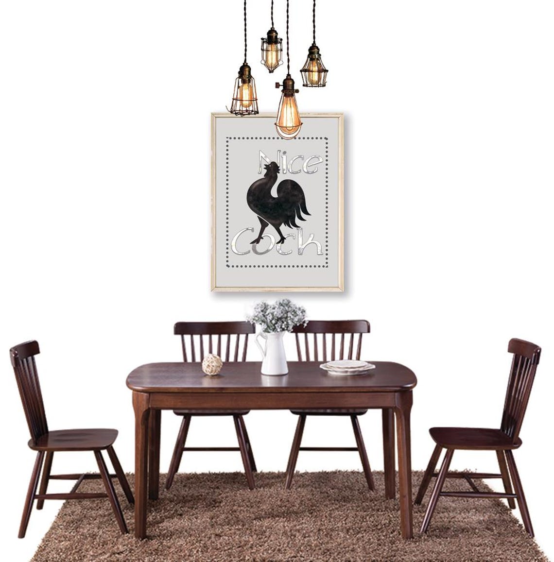 Nice Cock Rooster Silhouette Funny Pun Wall Poster Vintage Wall Decor - Image 3