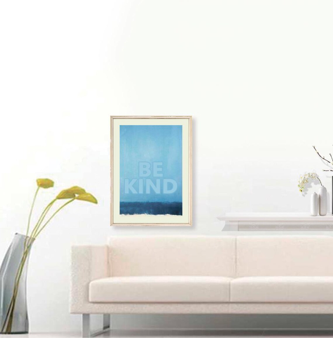 Be Kind Blue Abstract Watercolor Minimalist Calm Quote Poster - Image 3
