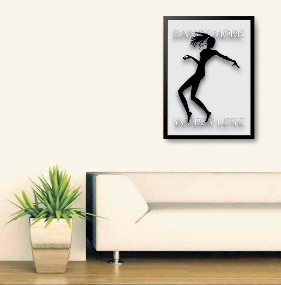 Dance More Worry Less Black White Dancer Silhouette Quote Poster - Image 2