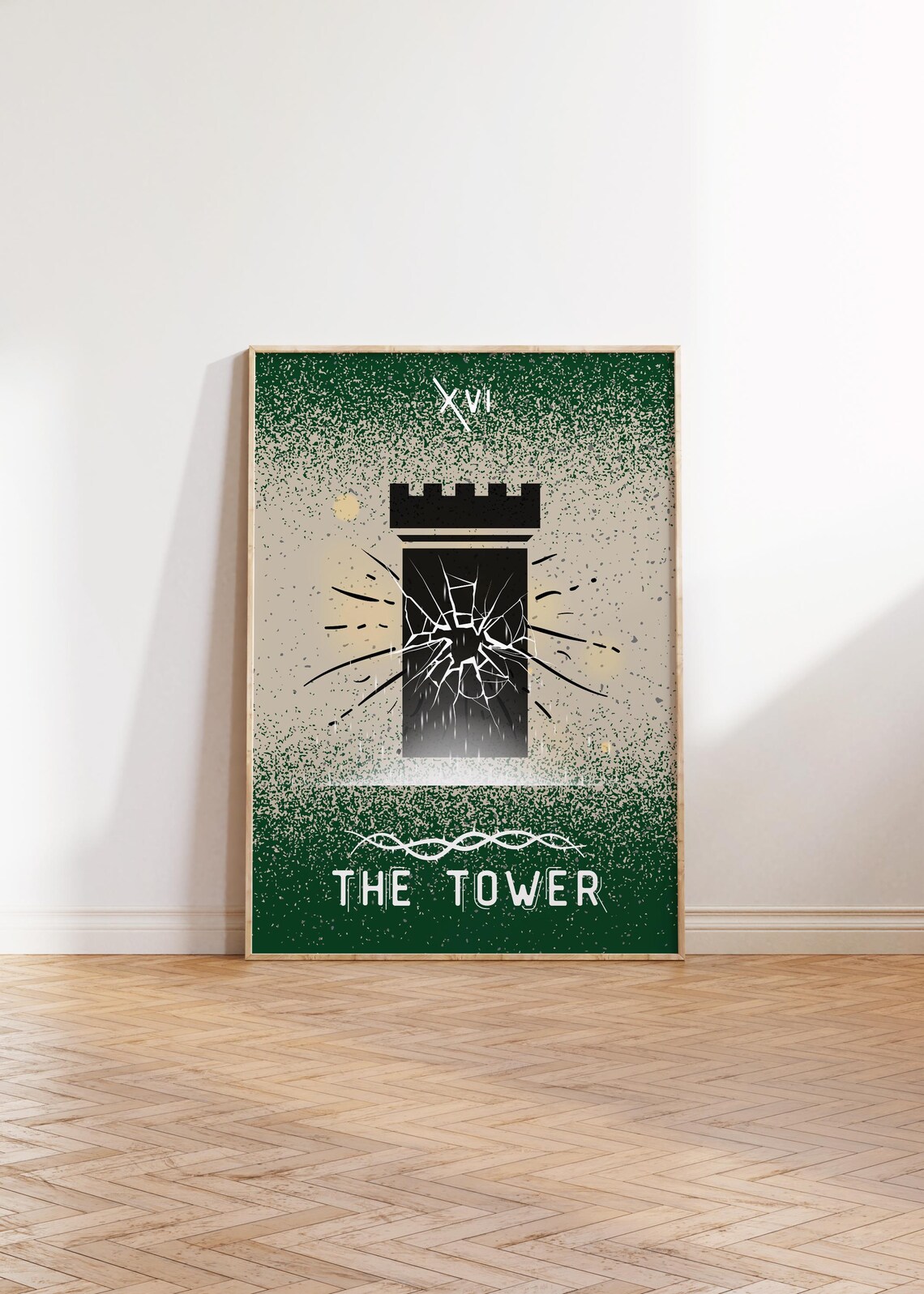 The Tower Tarot Card XVI Minimalist Crumbling Tower Mystic Art Poster