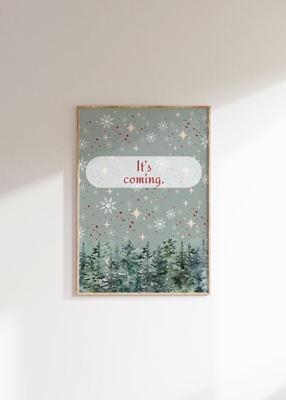 Its Coming Snowy Evergreen Forest Starry Winter Holiday Poster