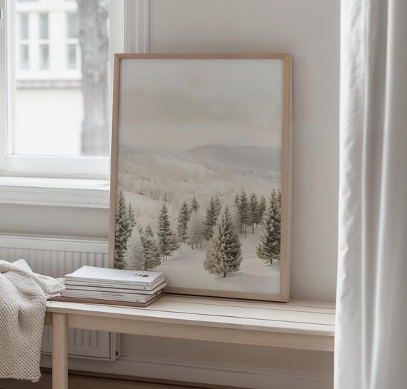 Snowy Winter Forest Minimalist Scandinavian White Christmas Poster