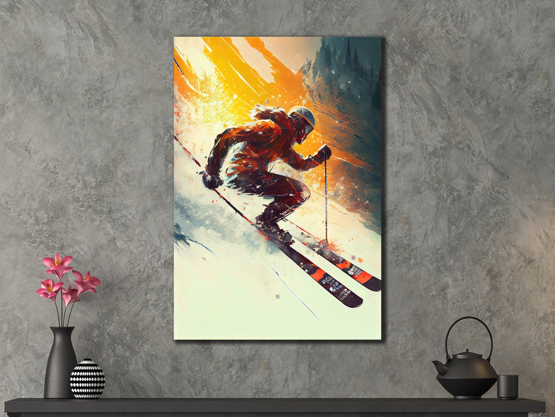 Skier Carving Downhill Slope Vibrant Watercolor Sports Wall Art - Image 3