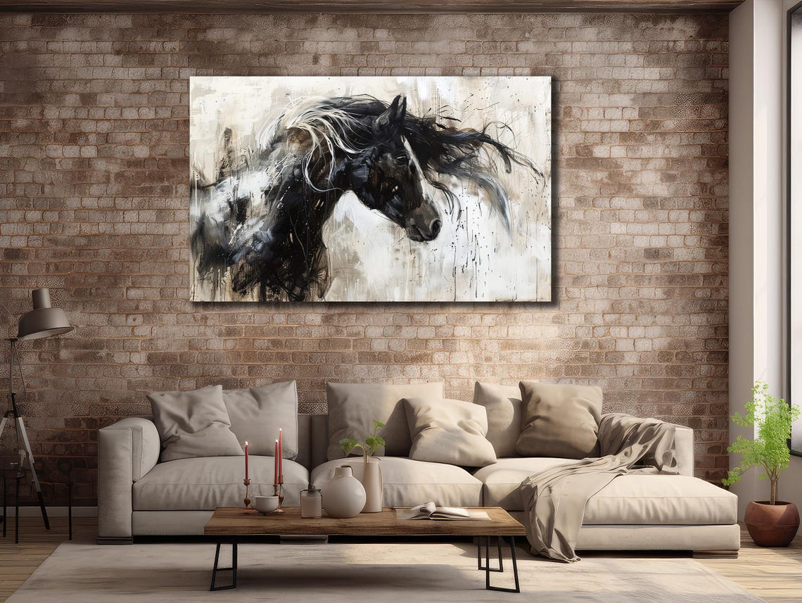 Black Horse Head Monochrome Ink Splash Portrait Equestrian Art Print - Image 2