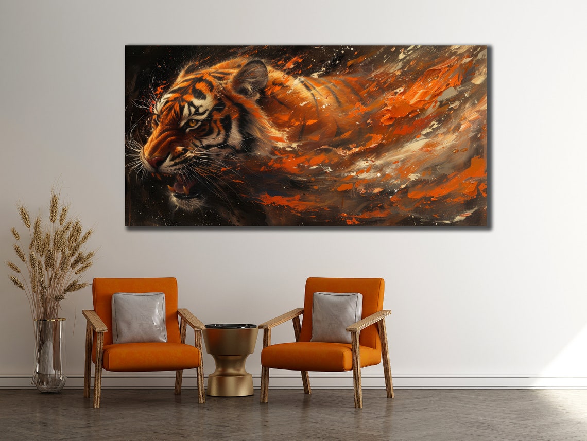 Tiger Head Fiery Orange Abstract Splash Art Wildlife Power Poster - Image 2