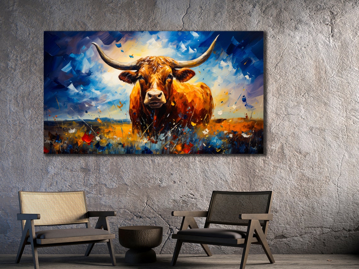 Colorful Cow Printing Cow Wall Decor Abstract Animal Wall Art Painting On Colorful Animal Art Farmhouse For Gifts - Image 2