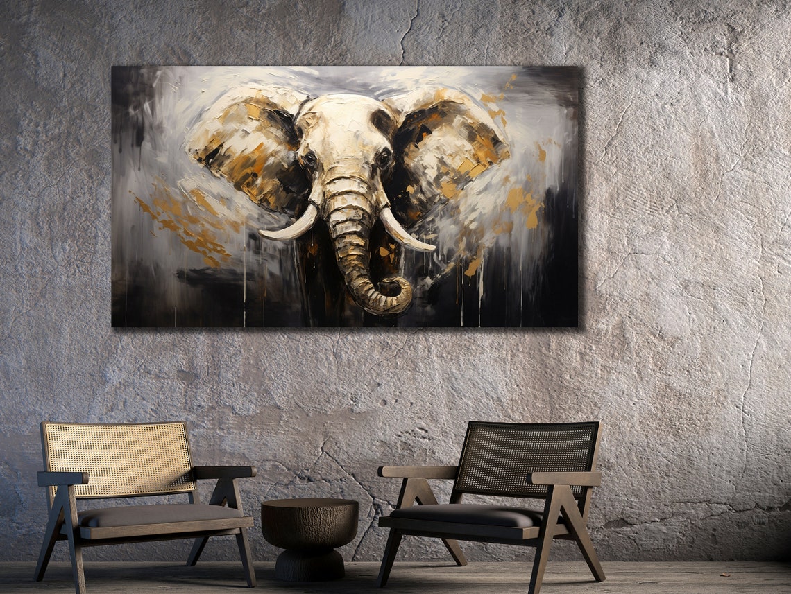 Elephant Head Black White Gold Abstract Elegant Wildlife Poster - Image 2