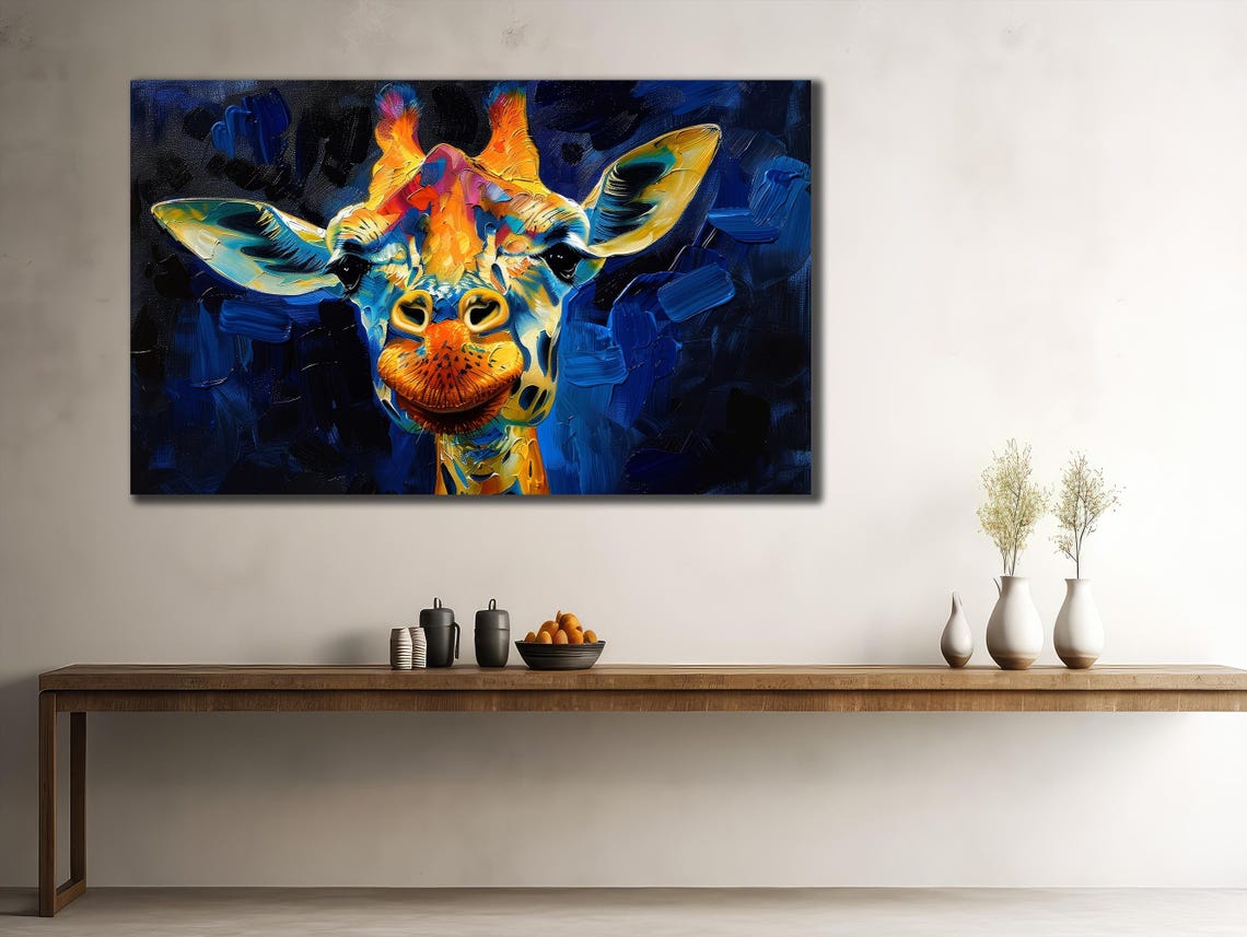 Colorful Giraffe Head Portrait Bright Abstract Wildlife Animal Poster - Image 2