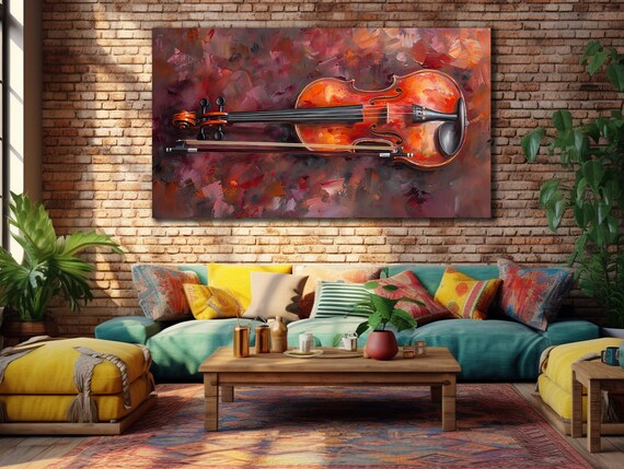 Red Violin Abstract Brushwork Classical Instrument Painting Poster