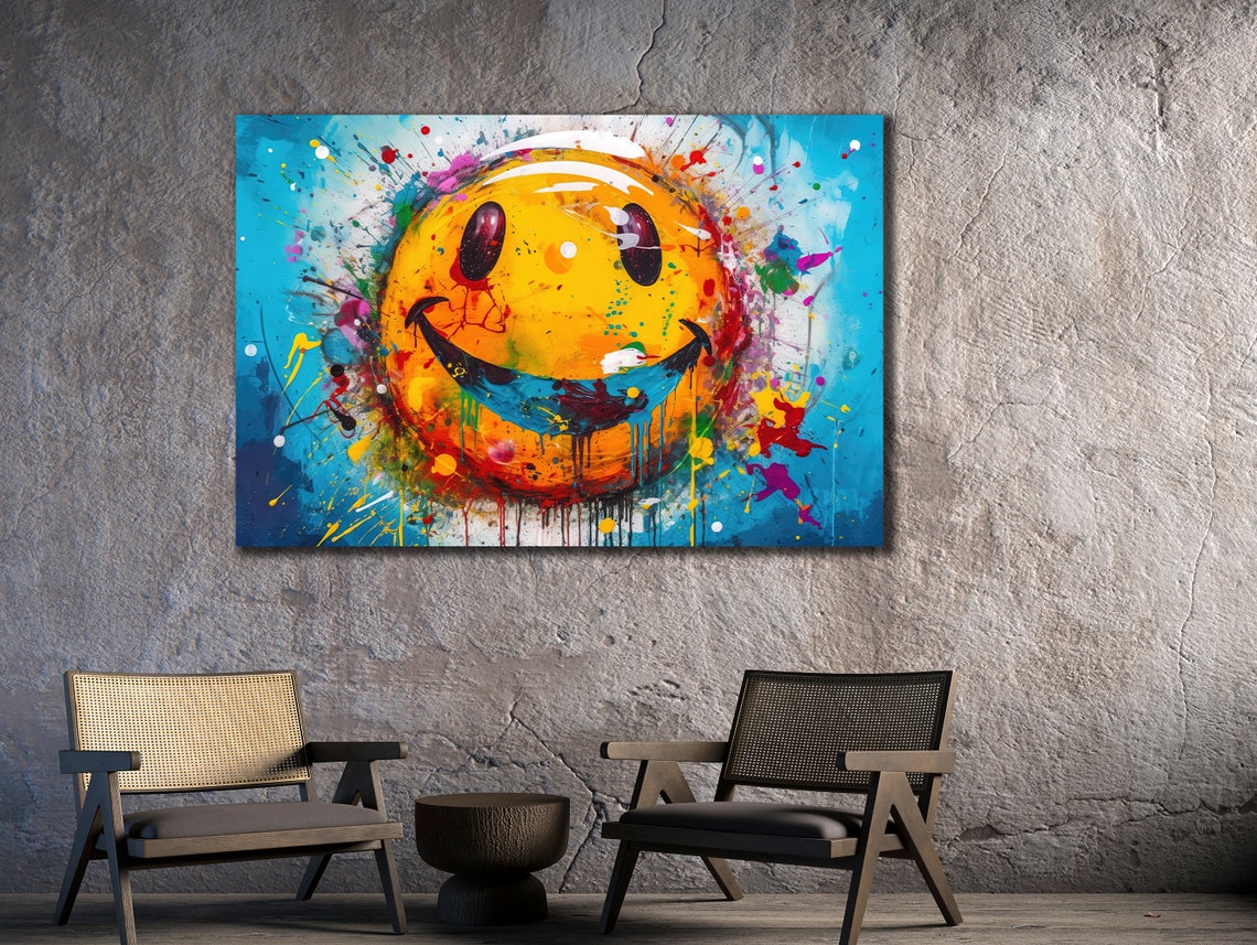 Yellow Smiley Face Graffiti Paint Splash Happy Pop Art Poster - Image 2