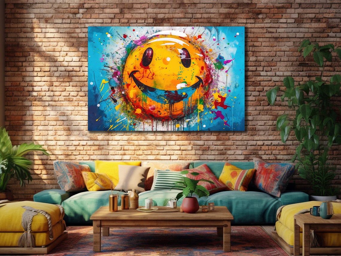 Yellow Smiley Face Graffiti Paint Splash Happy Pop Art Poster - Image 3