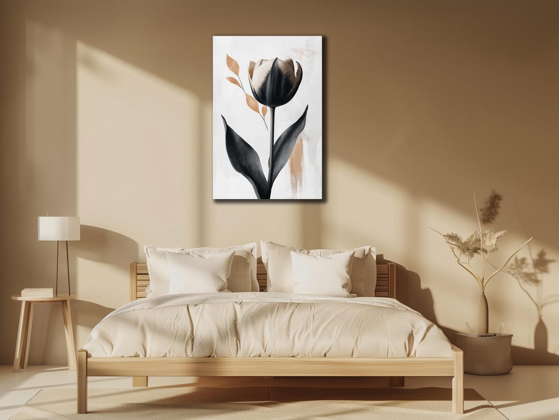 Black Tulip Minimalist Gold Accent Botanical Elegant Art Wall Poster