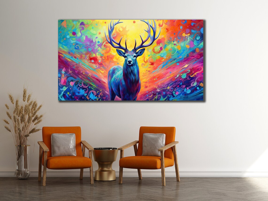 Colorful Deer Art Print, Animal Bedroom Wall Decor - Image 2