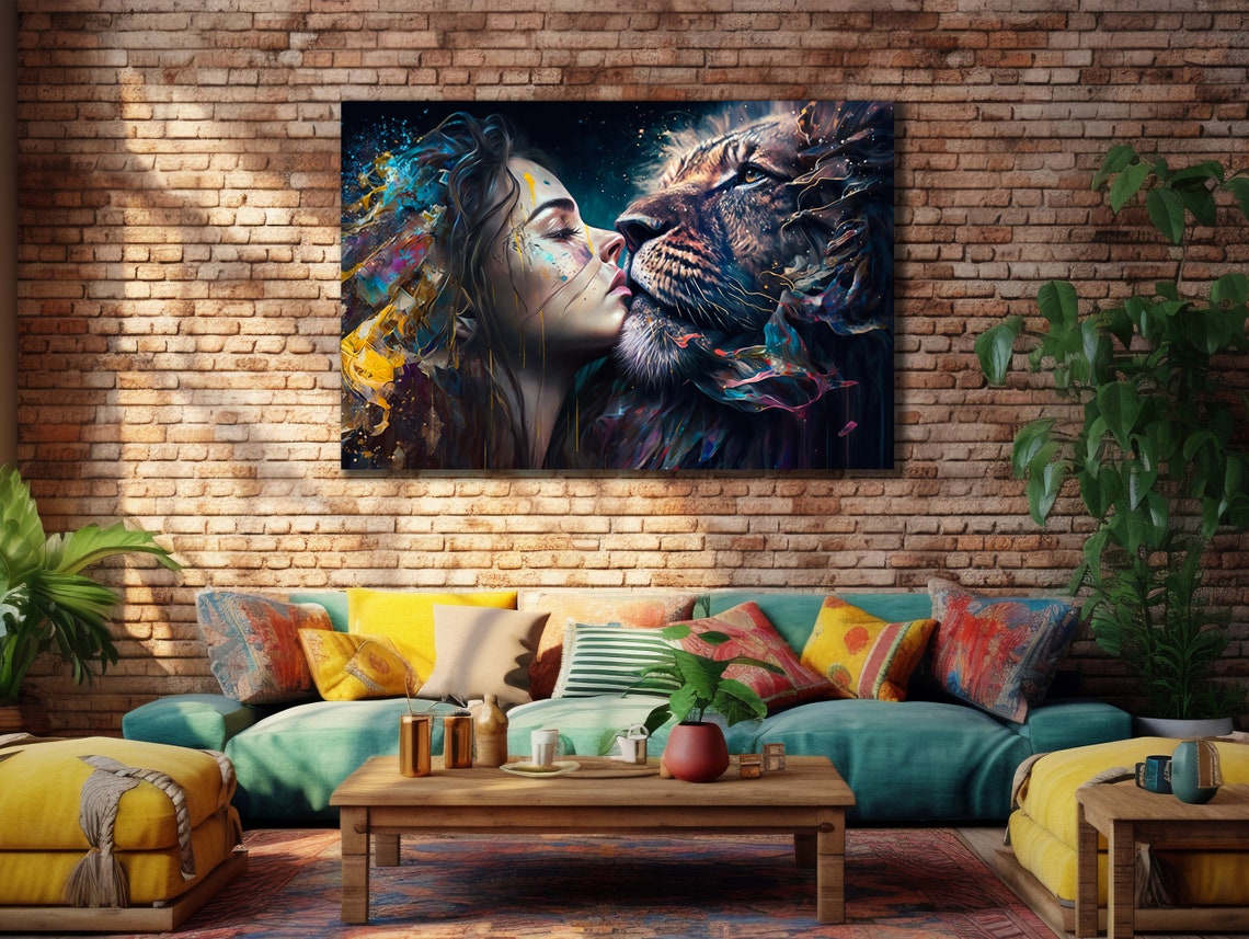 Girl And Lion Art Print For Bedroom Decor Lion Home Wall Decor Gift Animal Print On Love Of Womanlion Art - Image 2