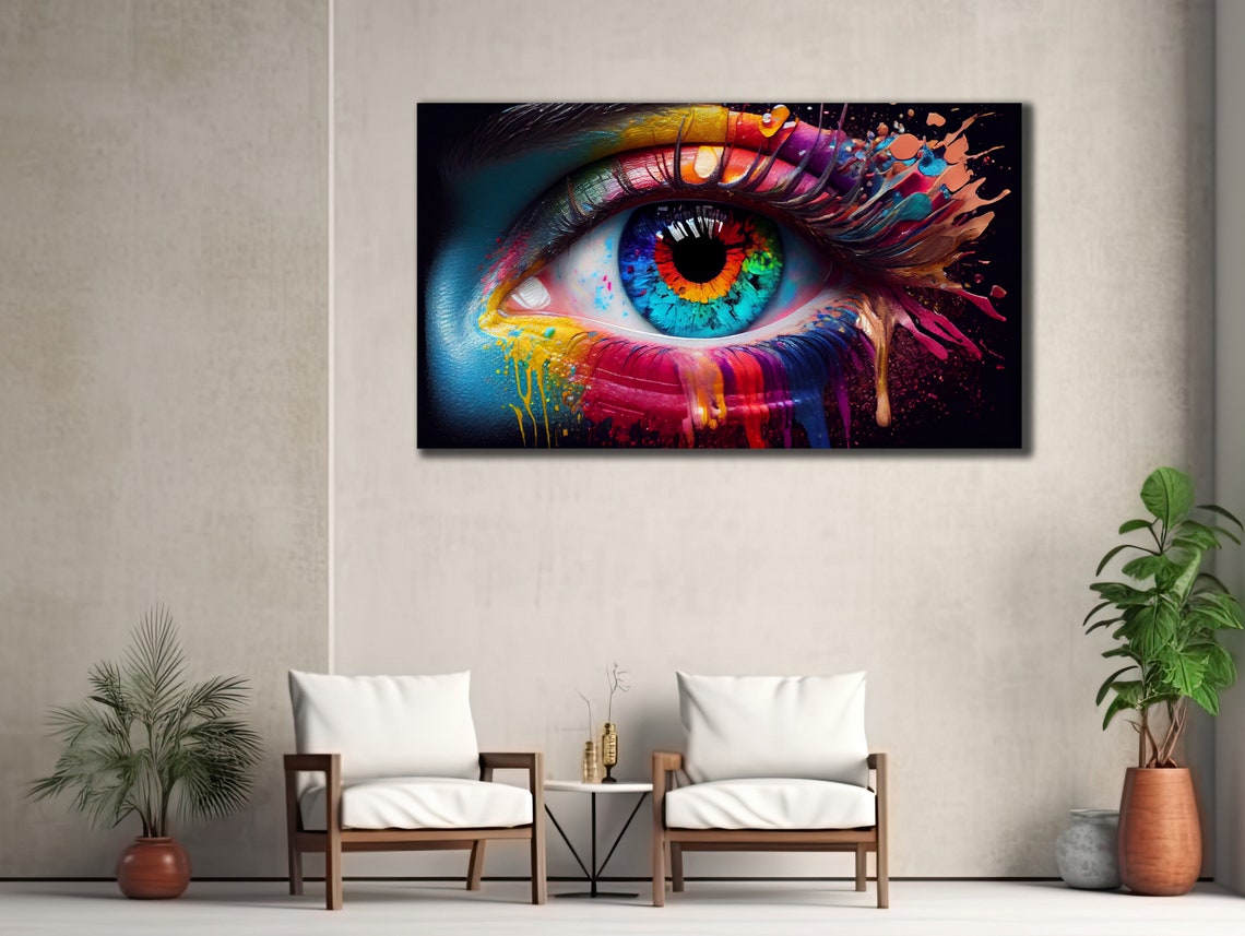 Rainbow Human Eye Paint Drips Surreal Colorful Modern Wall Art Poster