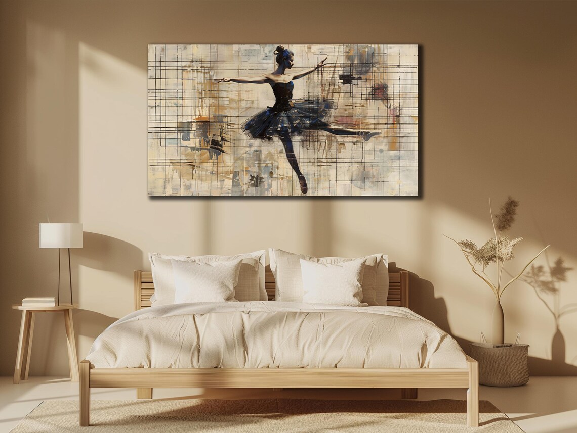 Ballerina Leaping Dark Tutu Abstract Dance Painting Wall Art Print - Image 3