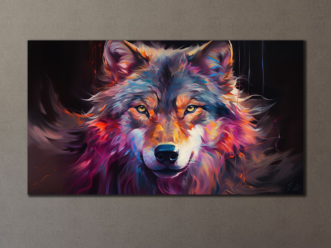 Colorful Wolf Portrait Abstract Painting Wild Animal Wall Art Poster - Image 3