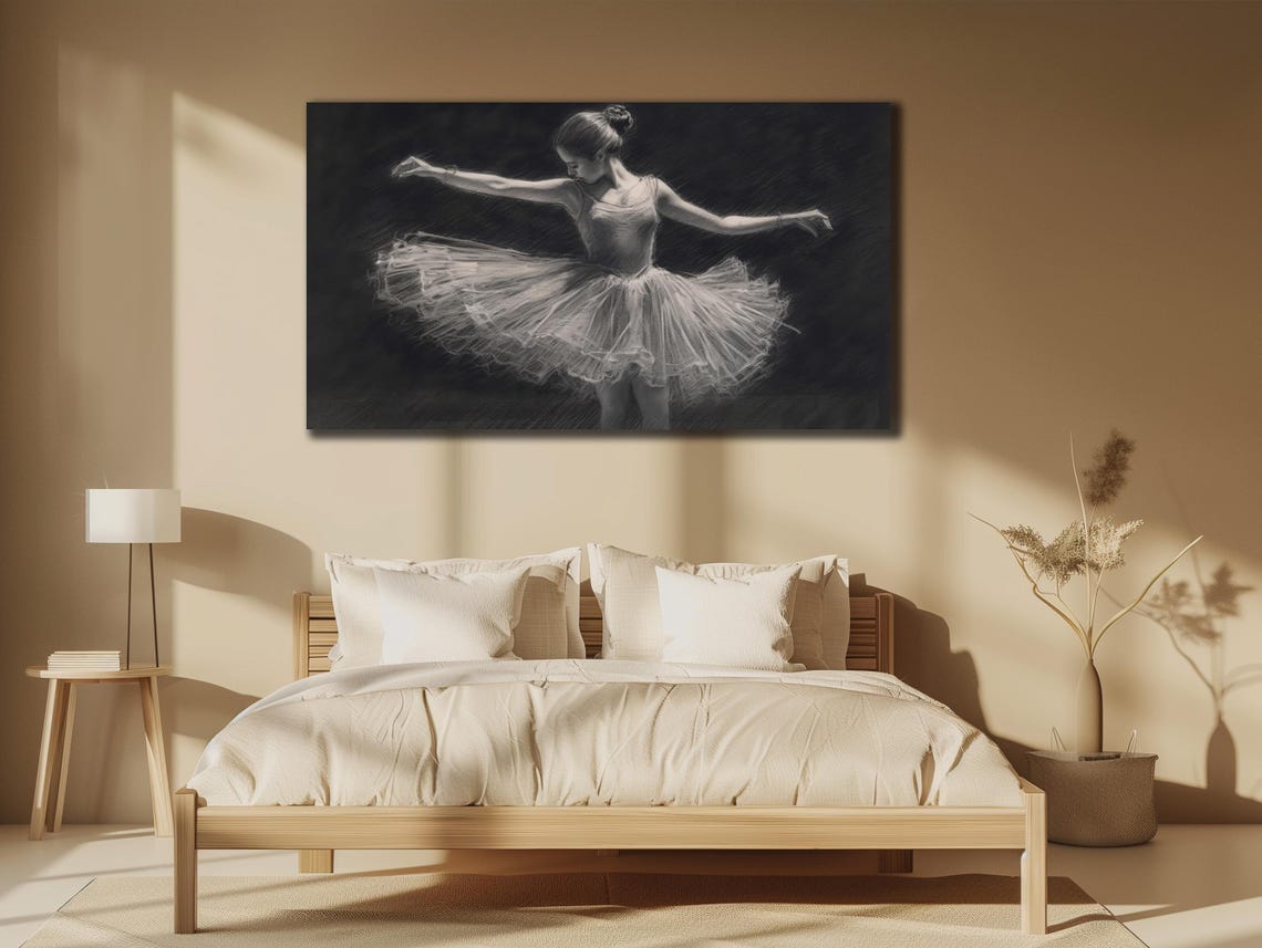 Ballerina in White Tutu Black and White Sketch Dance Wall Art Print - Image 2