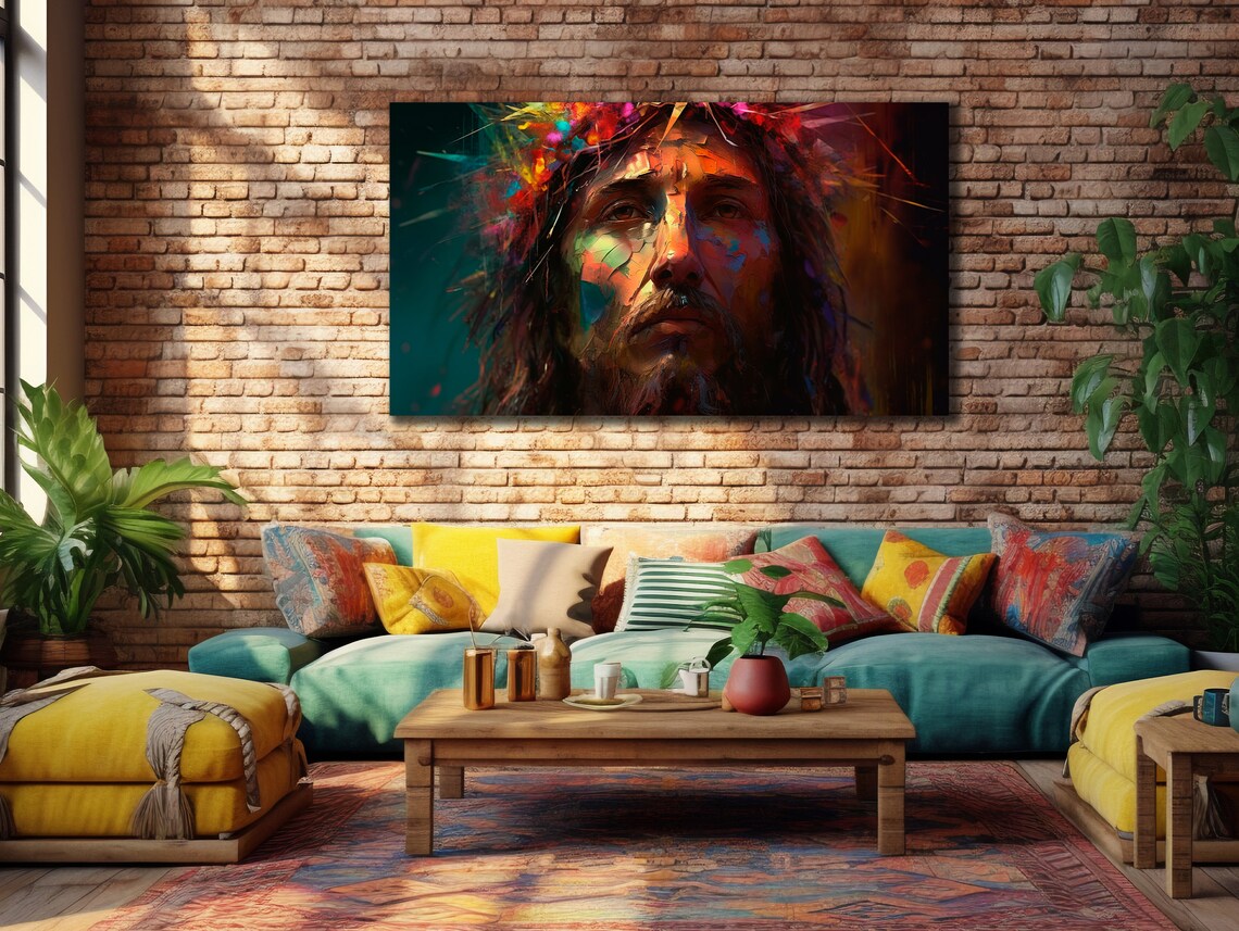 Jesus Christ Crown of Thorns Colorful Modern Painting Religious Wall Art Poster