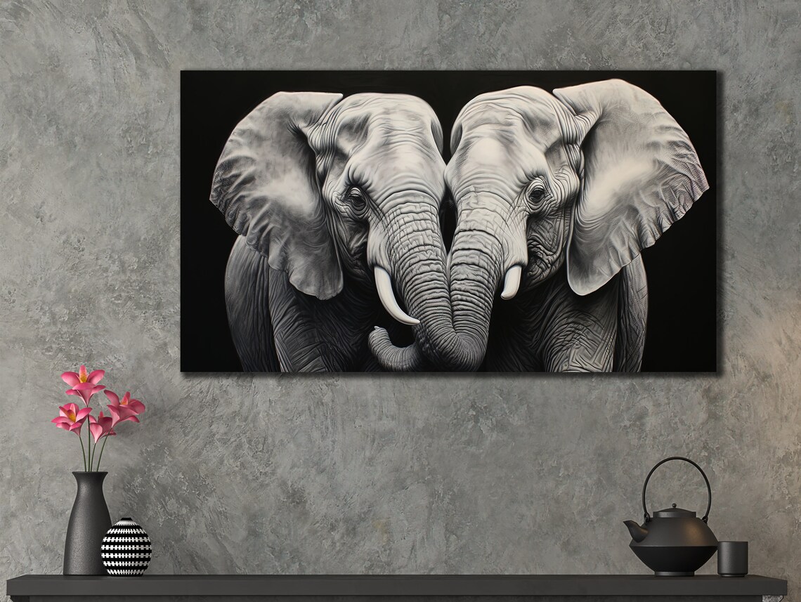 Elephants Family Painting, Modern Wall Art Print - Image 2