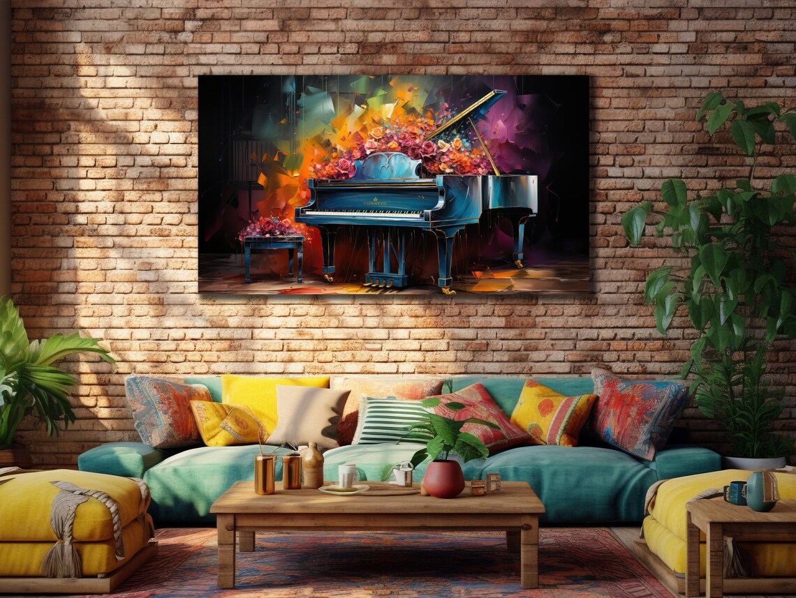 Grand Piano Blooming Flowers Surreal Colorful Music Art Poster - Image 2