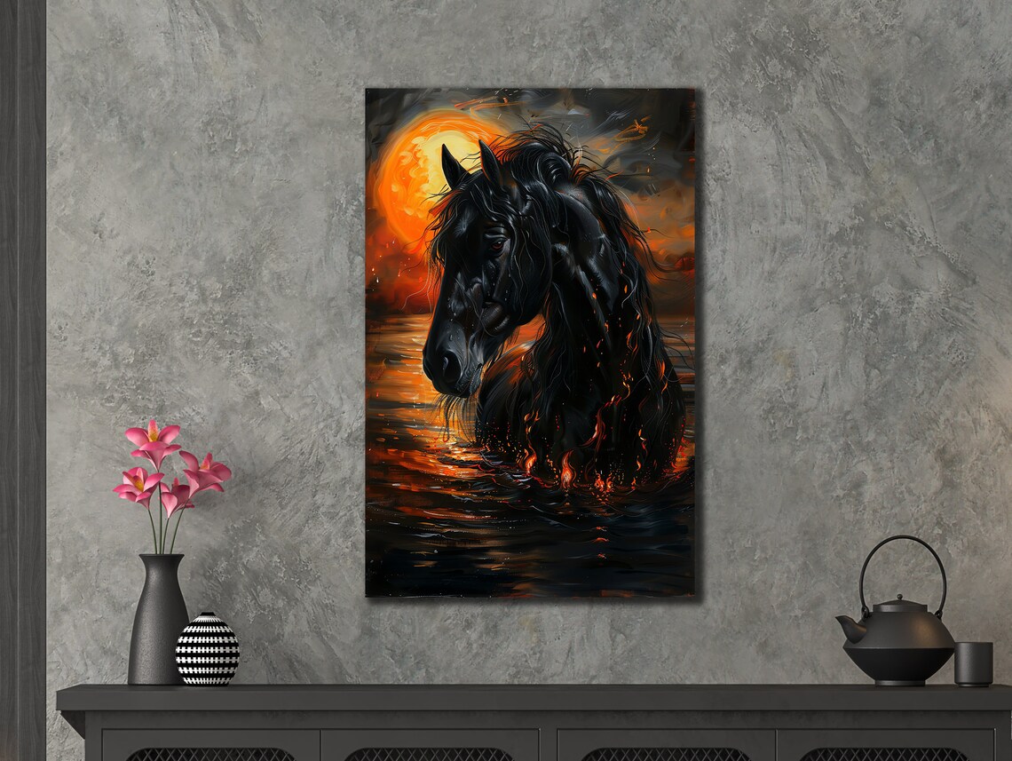 Horse Prints Wall Art Black Horse On Painting Animal Poster Farmer Gifts Home Decoraton Art Prints Horse Gift - Image 3