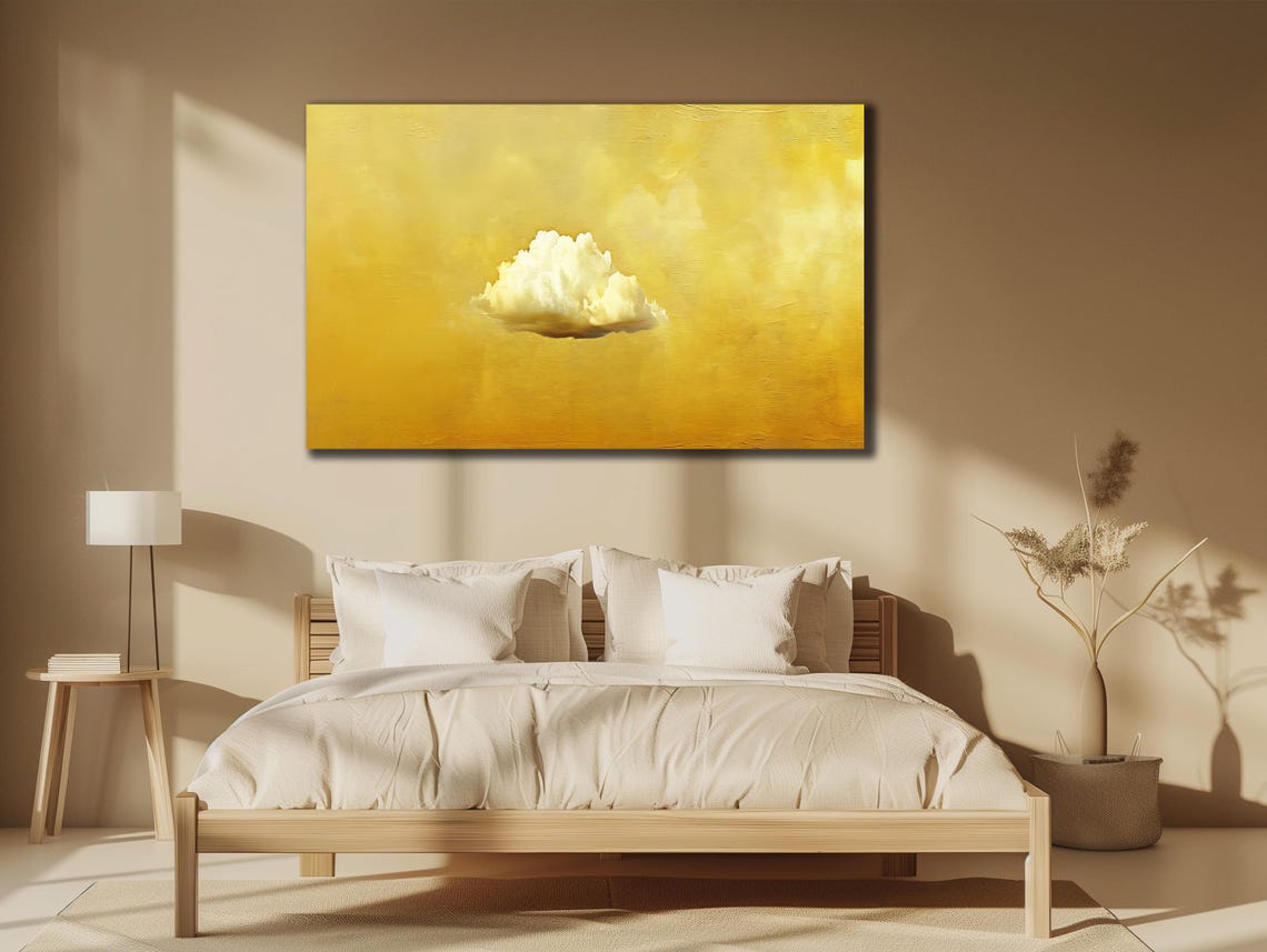 Single White Cloud Golden Yellow Sky Minimalist Abstract Wall Poster - Image 2